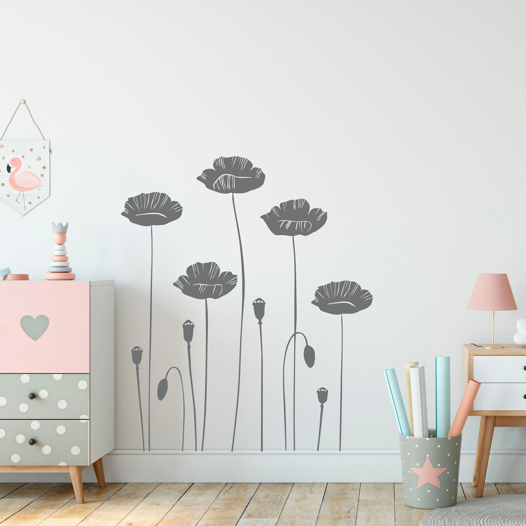 Poppy Flower Wall Decal Floral Wall Decor Poppy Flower Wall - Etsy