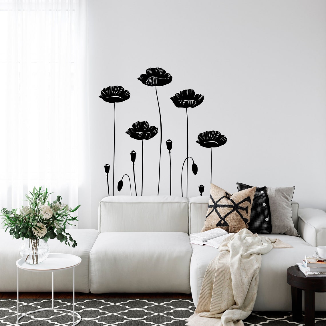 Poppy Flower Wall Decal Floral Wall Decor Poppy Flower Wall - Etsy