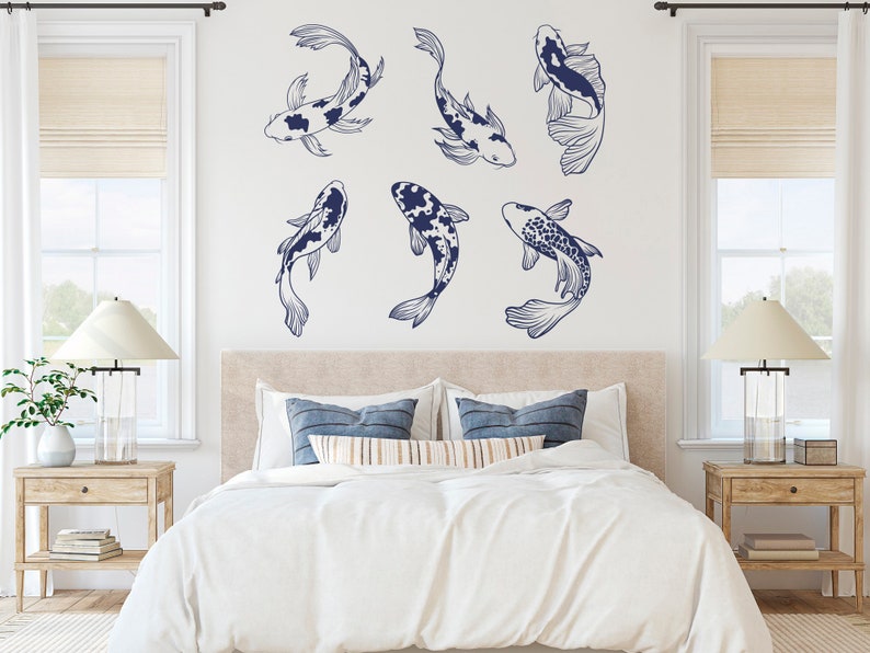 Set of 6 Koi Fish Wall Decal Japanese Decor Ideas for Bedroom Etsy
