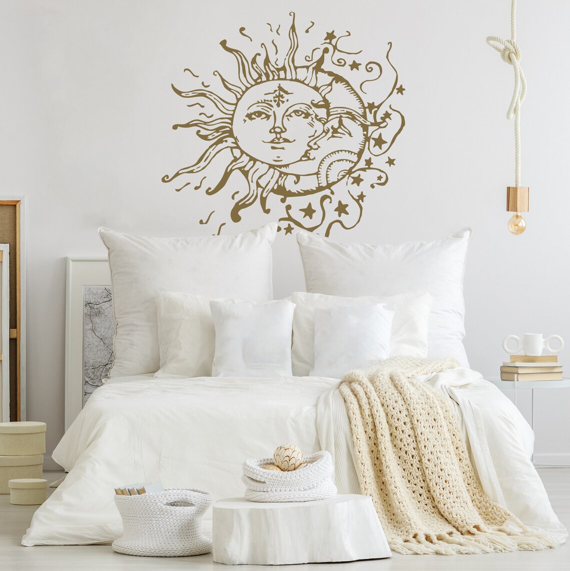 Bedroom Wall Decal Sun Moon Stars Celestial Sun and Moon - Etsy