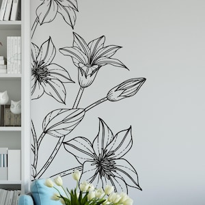 Clematis Flowers Wall Decal, Floral Wall Decal, Floral Corner Decor, Botanical Art, Nature, Plants, Lobby, Bedroom, Nursery, Gift 288