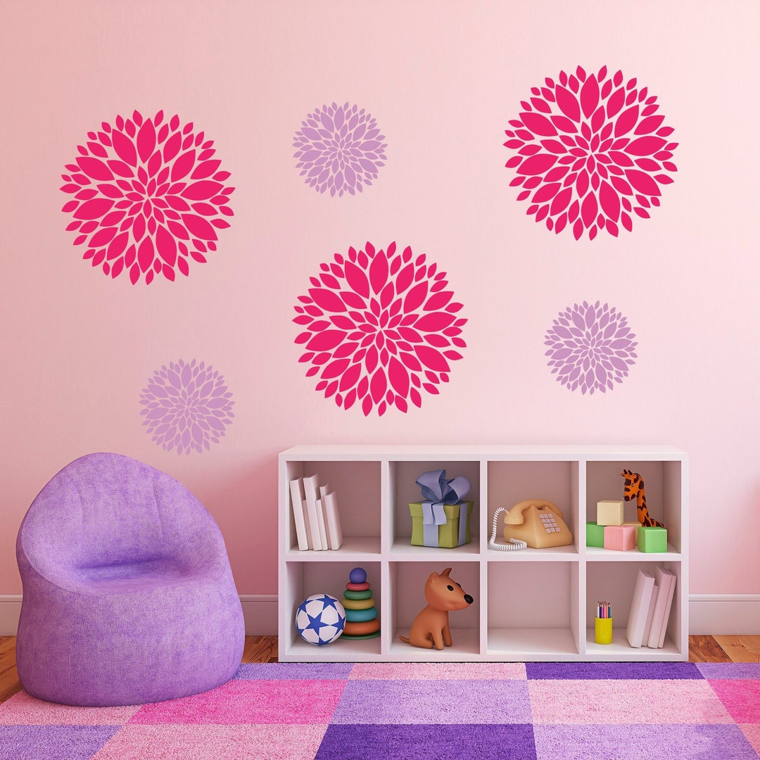 Dahlia Flower Wall Decals set of 6, Flower Nursery Wall Decor, Floral