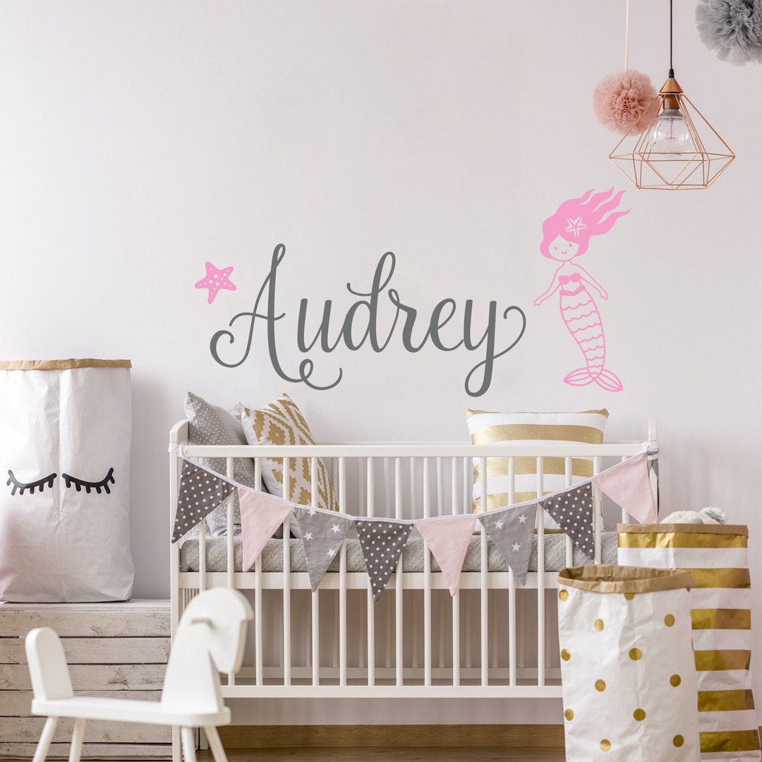 Mermaid With Name Wall Decal Personalized Name Wall Sticker With ...