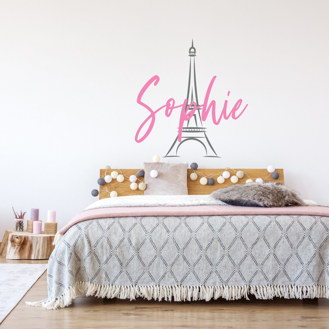 Paris Name Wall Decal Girl Personalized Girls Name Decal With Eiffel