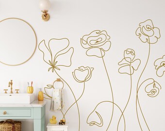 Line Art Blumen Wandtattoo: Minimalistische Blumen Dekoration LW136