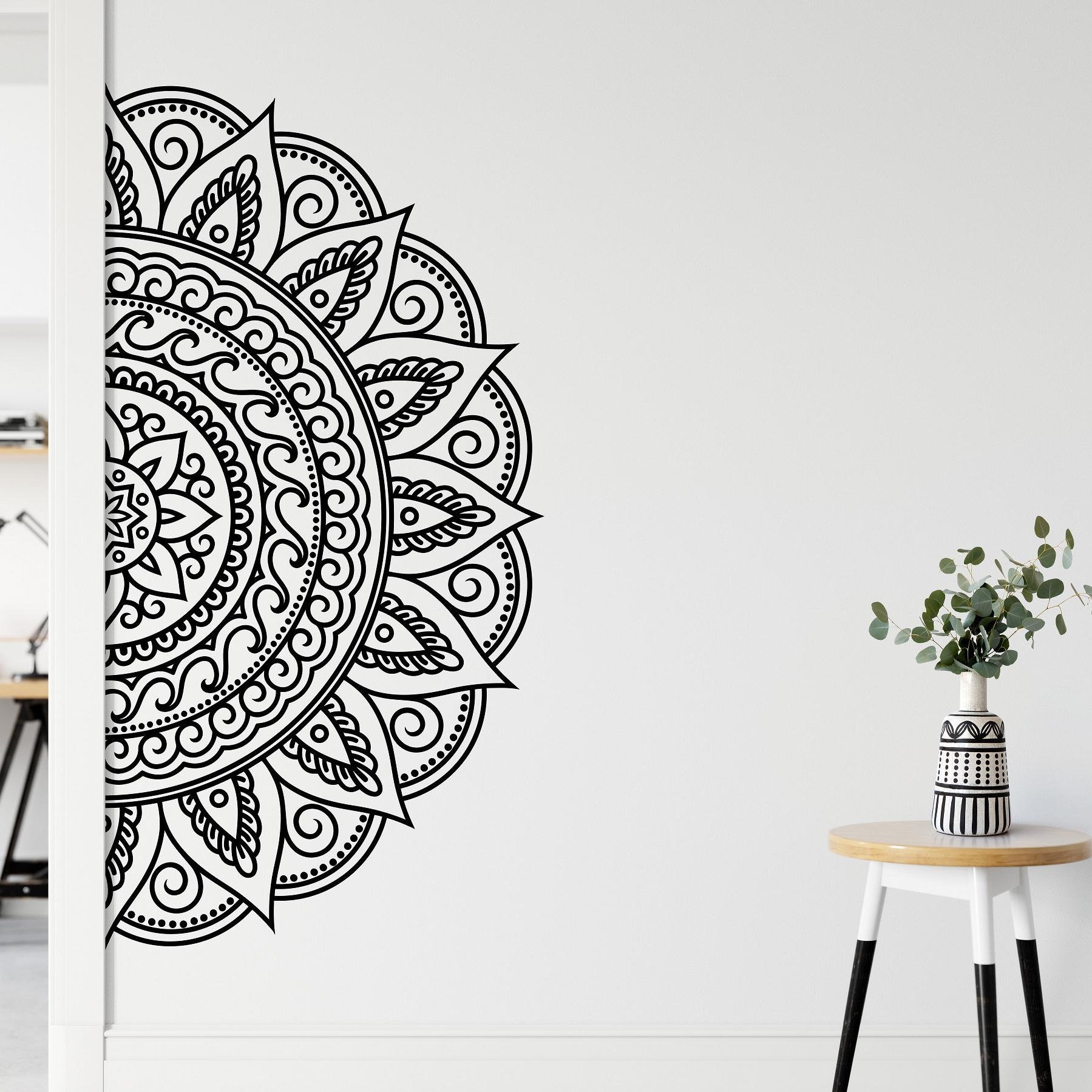 Half Mandala Wall Art Sticker Mandala Wall Decal Mandala Vinyl Decor for Home Studio Bedroom Bohemian Mandala Decor Henna Art Design 197 Etsy Canada