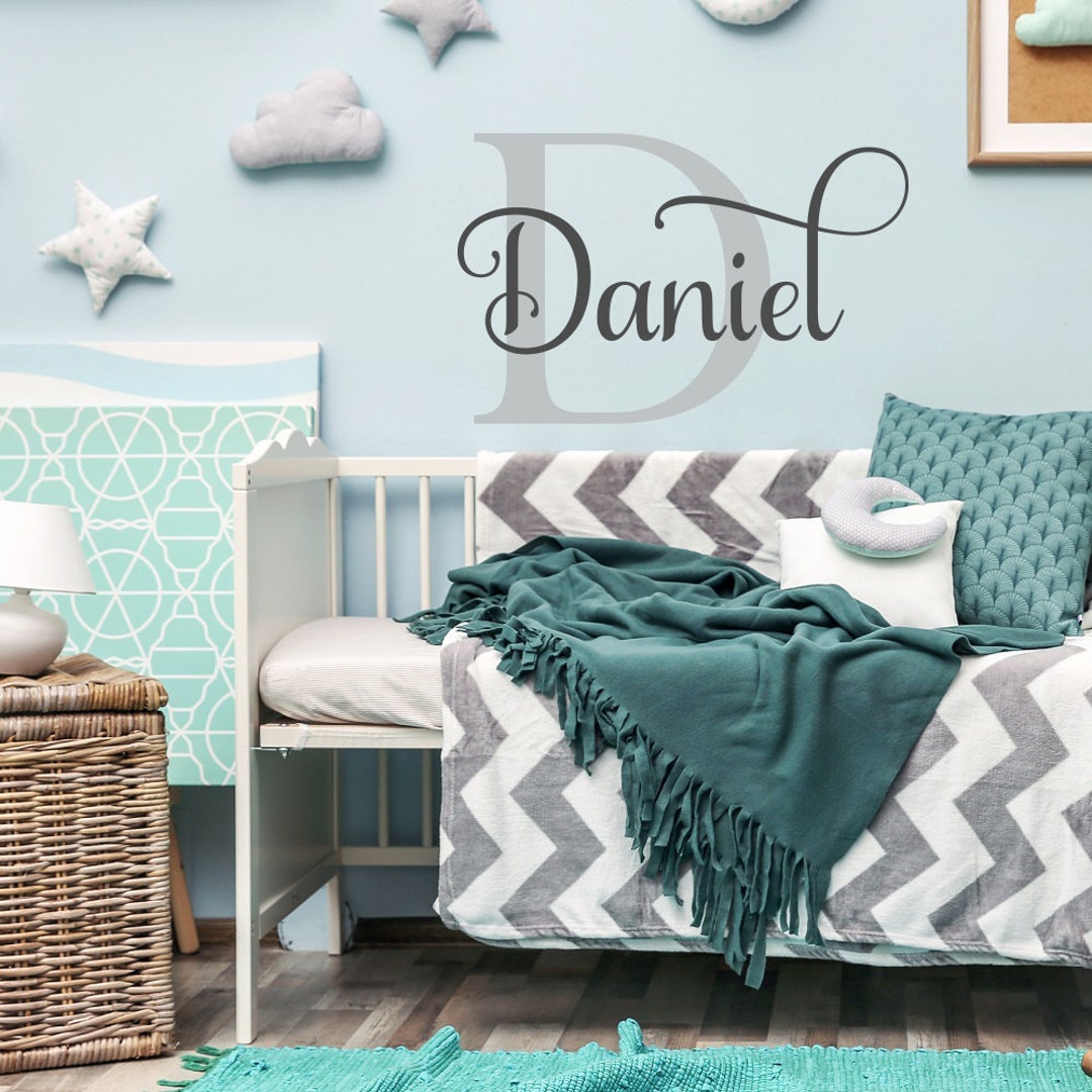 Name Wall Decal Boy Nursery Decor Personalized Boys Name With Initial