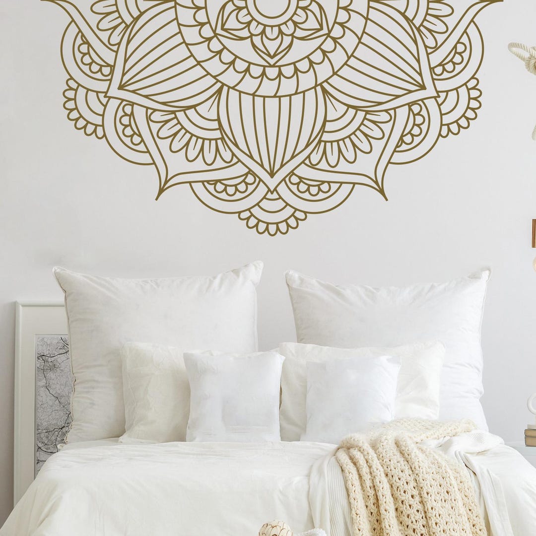 Sacred Geometry Mandala Wall Decal: Half Mandala Headboard, Yoga Decor ...