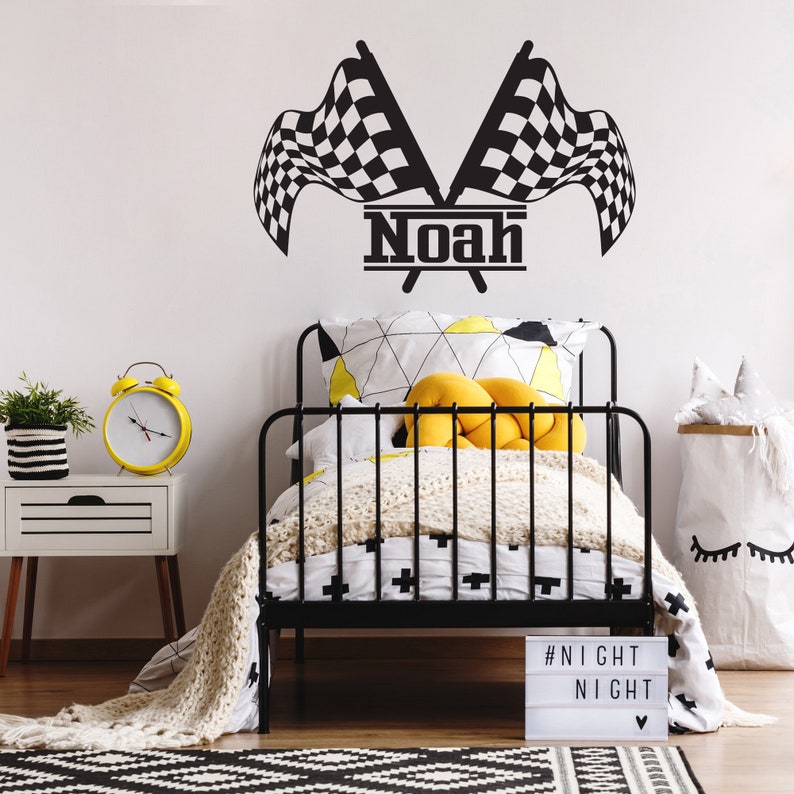 Personalized Race Car Flags Wall Decal: Custom Name Nursery Decor LW14 ...