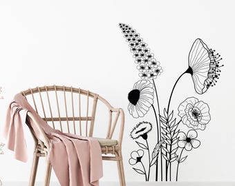 Wildflower Wall Decal: Botanical Floral Vinyl Sticker, Plants Decor LW183