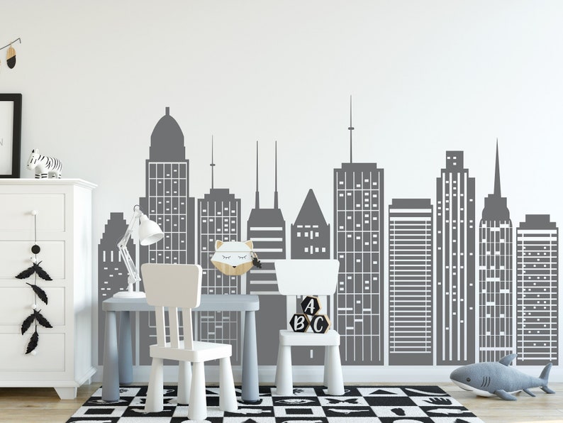Large Cityscape Wall Decal Superhero Themed Room Decoration Etsy
