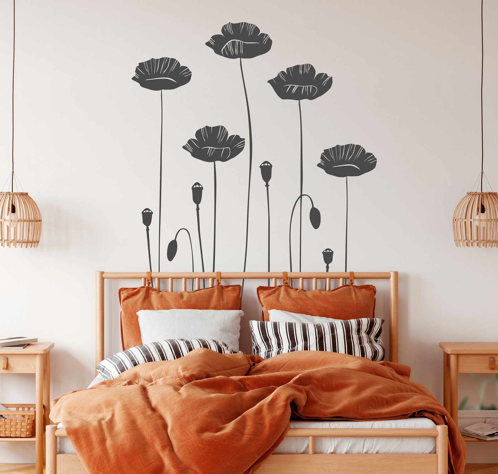Poppy Flower Wall Decal Floral Wall Decor Poppy Flower Wall - Etsy