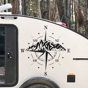 Compass With Mountain Wall Decal Vinyl Sticker, Compass Rose Nautical Decor, Compass Wall Art, Trailer Decal, Outdoor Decor, Travel Decor 6