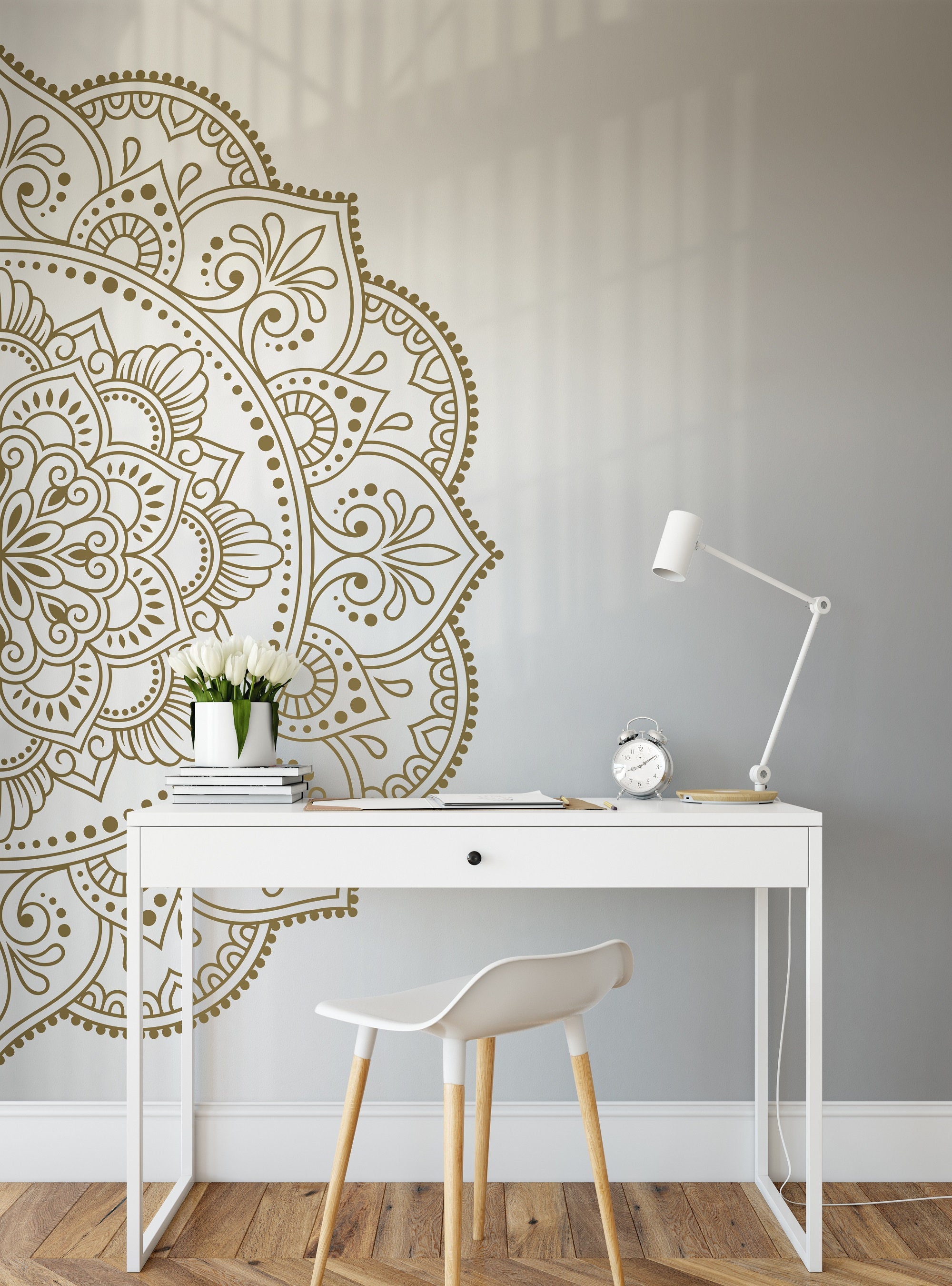 White Mandala Wall Art Decal Mandala Wall Sticker Large Etsy UK