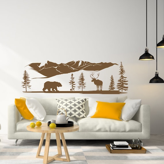 Bear Wall Stickers Woodland Animal Wall Decal Bear Wall Mural Pine Tree Wall Decal Woodland Nursery Themed Bedroom Decor NS2151
