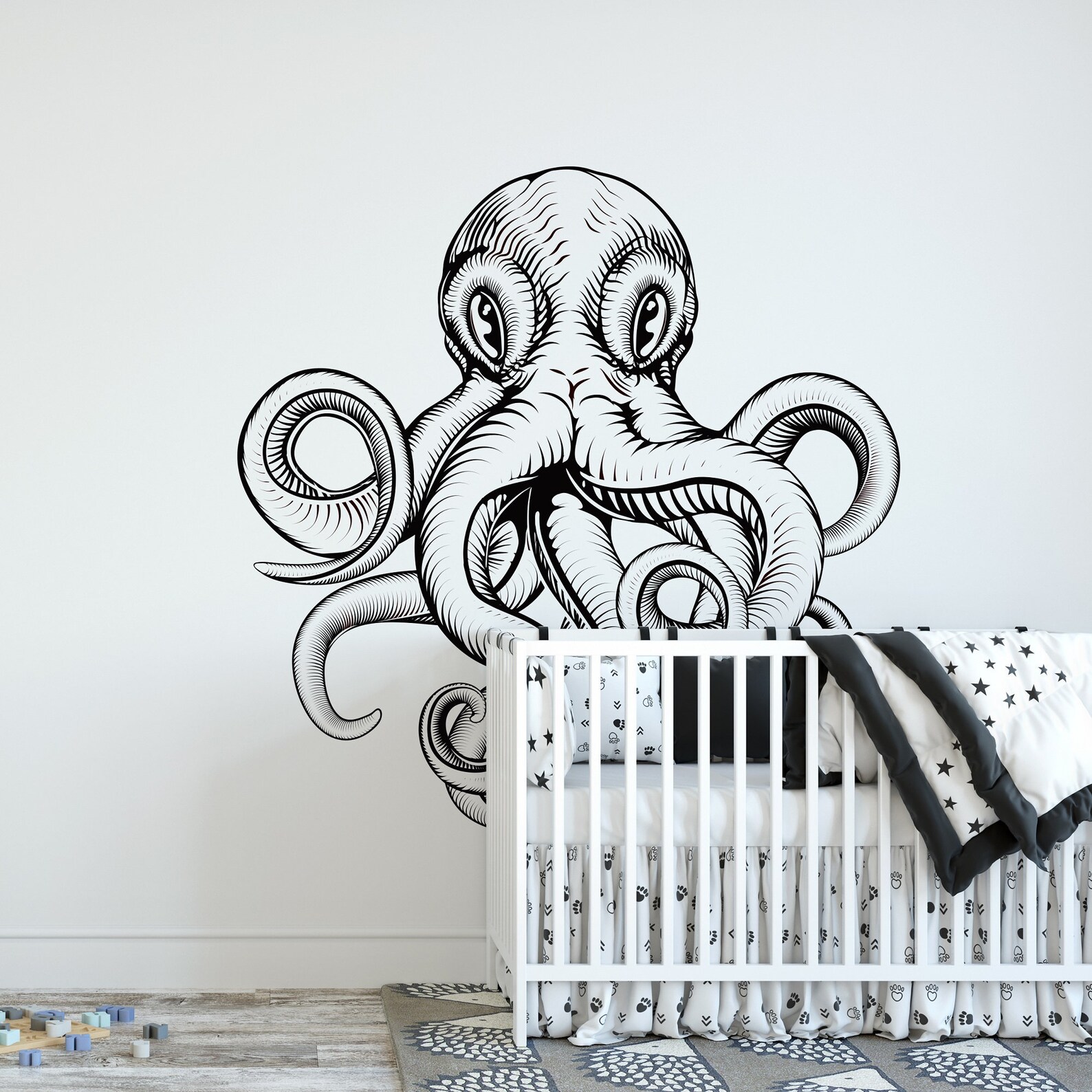 Large Octopus Vintage Wall Art Decal Kraken Wall Decal Etsy
