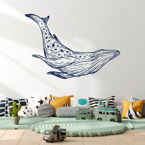 Whale Wall Decal: Nautical Nursery, Sea Life Decor LW242