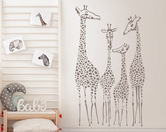 Giraffe Family Wall Decal for Safari Nursery Decor, Set of 4 Giraffes Wall Sticker, Giraffe Nursery Wall Decal, Safari Kids Room Wall Decor