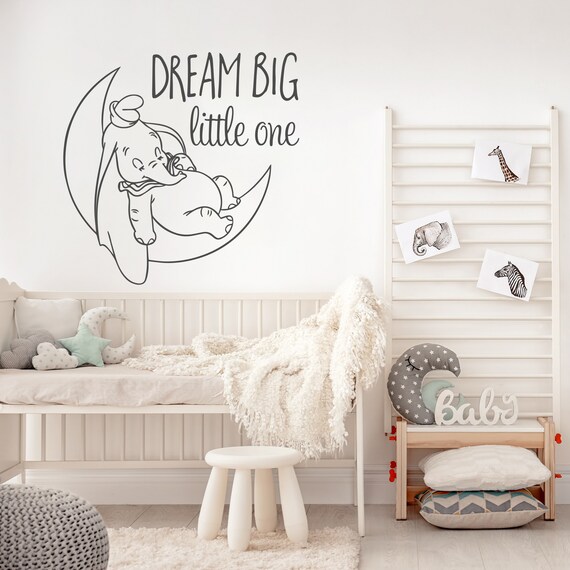 Dream Big Little One Wall Decal Dumbo Wall Decal For Nursery Kids Room Decor Baby Boy Nursery Above Crib Decor Dream Big Wall Decor