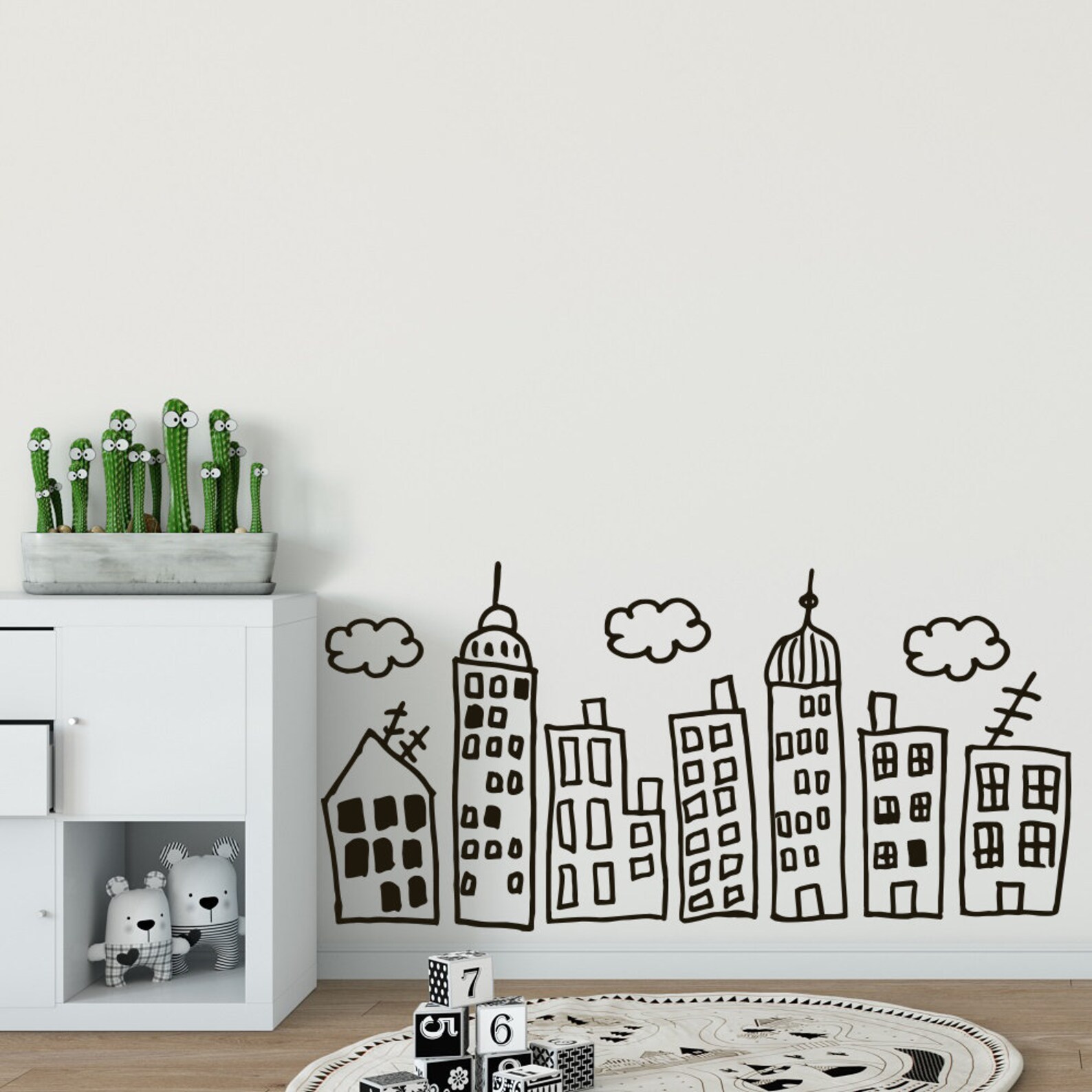 Large City Skyline Doodle Wall Decal Hand Drawn Vinyl Decal Etsy