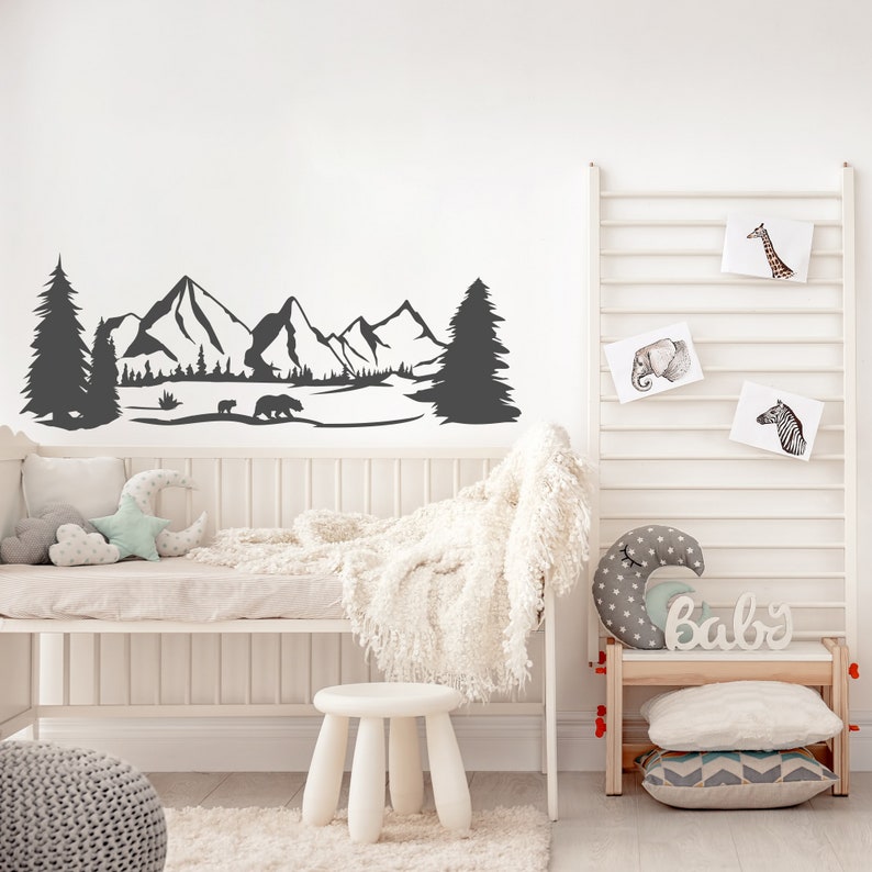 Bear Wall Decal Woodland Nursery Decor Nursery Wall Decals Etsy