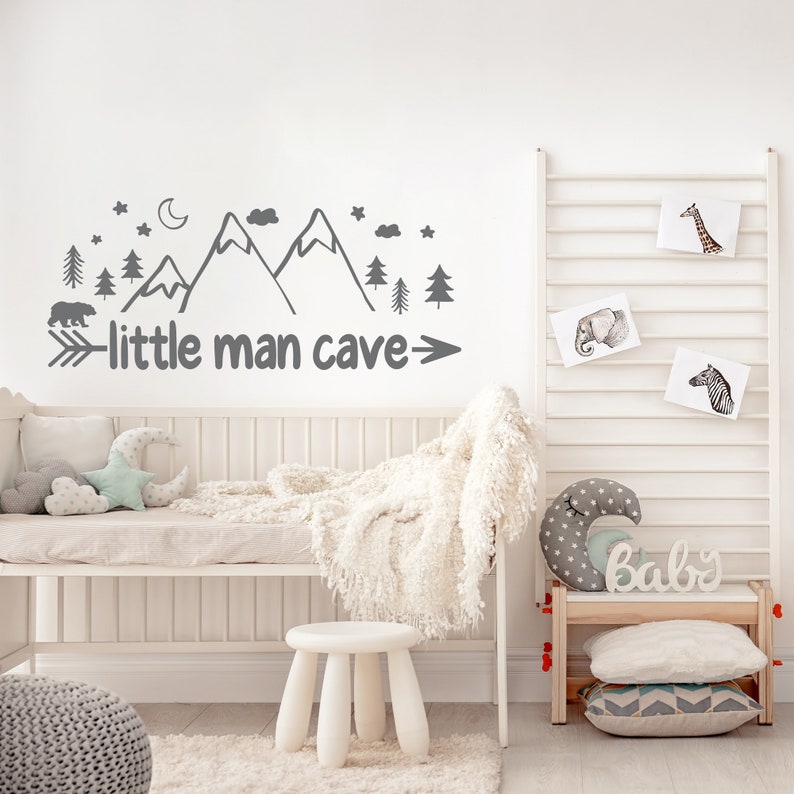 Little Man Cave Wall Decal Woodland Nursery Decor Little Etsy Little Man Cave Wall Decal Woodland Nursery Decor Little Etsy
