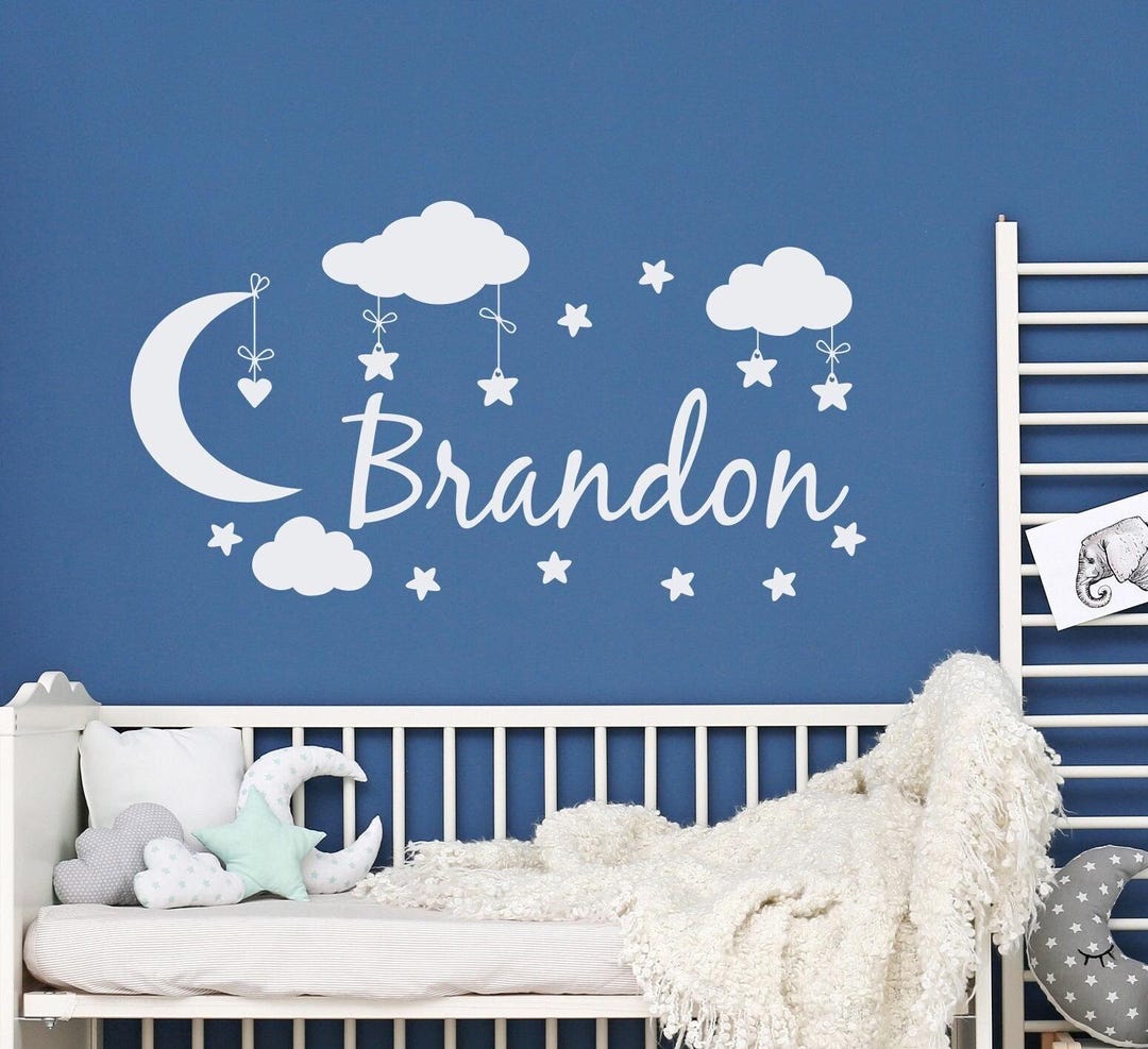 Personalized Boys Name Wall Decal: Moon, Stars, Clouds Nursery Decor ...