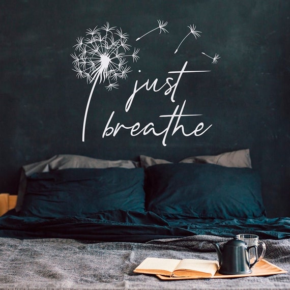 Just Breathe Dandelion Wall Decal: Inspirational Vinyl Sticker, Home Decor LW228