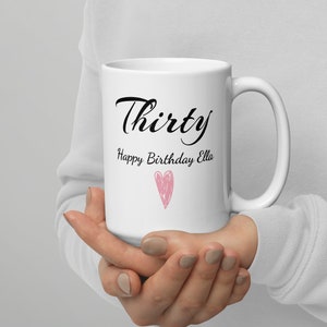 Personalised 18th 21st 30th 40th 50th 60th heart birthday coffee mug any age custom name birthday mug, birthday gift coffee mug for wife