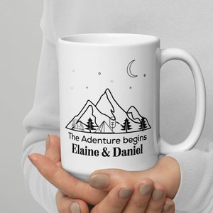 Personalised Wedding Mug, Let the adventure begin mug, wedding reception mug, wedding gift mug, couples mug, engagement mug, set the date