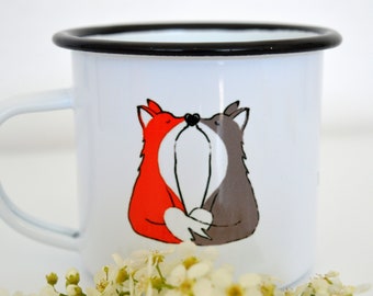 Kissing foxes partner gift personalized, mug forest animal, gift mug with fox Text, coffee mug forest, Valentine's Day gift