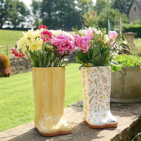 Wellington Boot Vase - Two Sizes Available - Cottagecore Decor!