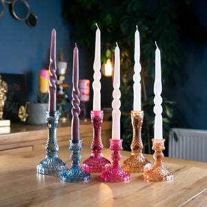 Textured Glass Dinner Candle Holder - Available in Sapphire Blue, Orange, Pink, Yellow and Purple