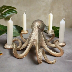 Antique Gold Octopus Dinner Candle Holder