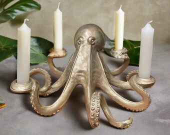 Antique Gold Octopus Dinner Candle Holder