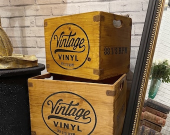 Vintage Vinyl Waxed Wooden Record Boxes