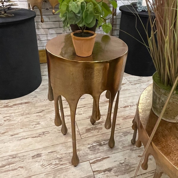Dripping Gold / Silver Round Metal Side Table / Plant Stand