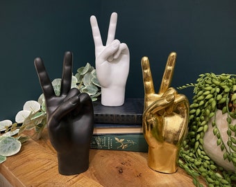 Grandes décorations de main de la paix - Disponibles en blanc mat, noir mat, or vieilli ou argent vieilli