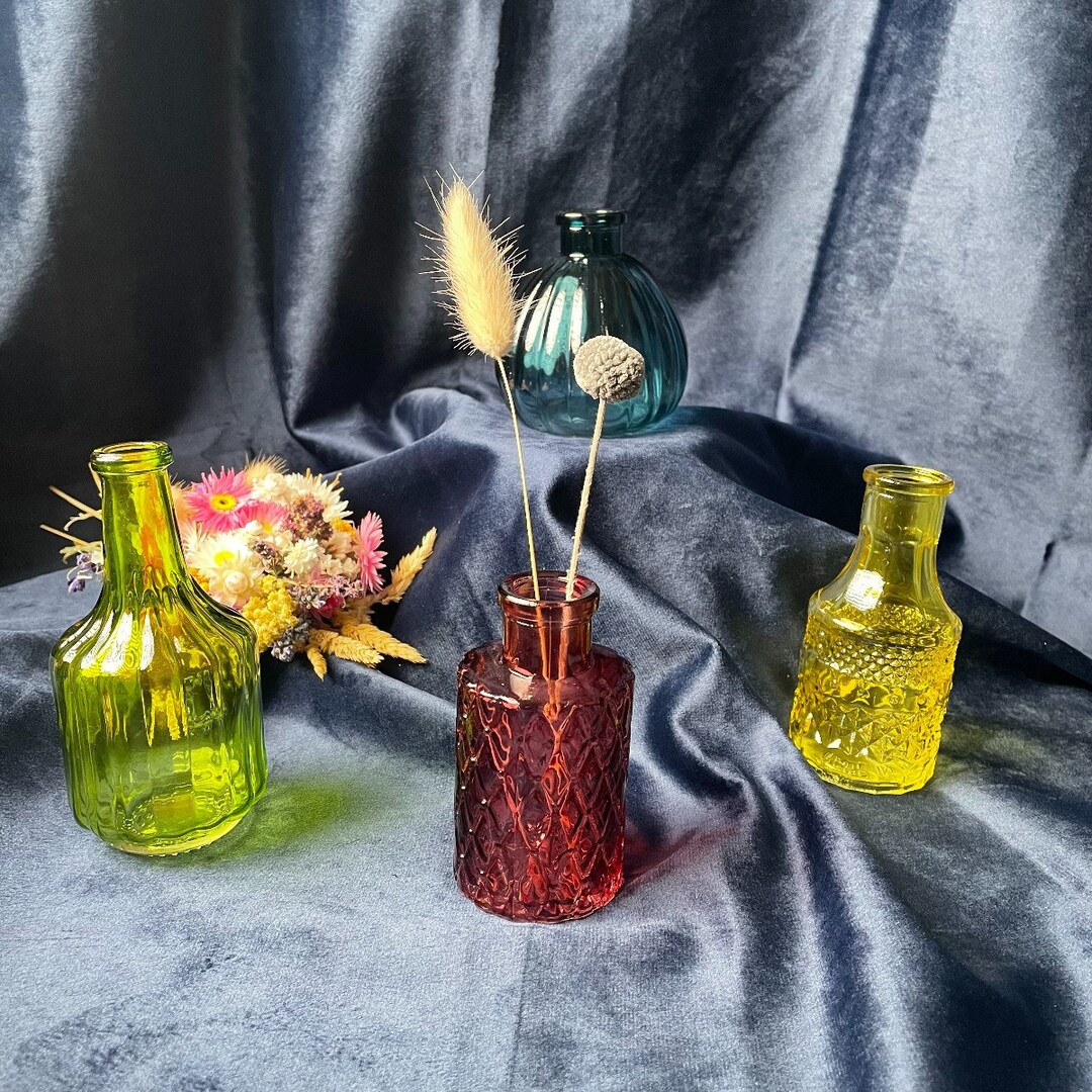 Set of Four Small Glass Bud Vases Vintage Style Etsy UK