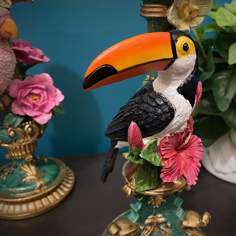 Exquisite Hand Painted Parrots or Toucans Large Candle Holder Etsy