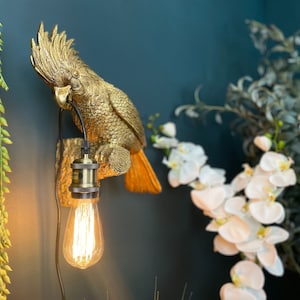Antique Gold, Silver or Matte White Perching Cockatoo Wall Lamp