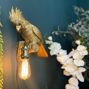 Antique Gold Silver or Matte White Perching Cockatoo Wall Lamp