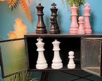 Oversized Large Ceramic Chess Piece Ornaments - Available in black, white or pink in king, queen or pawn style!