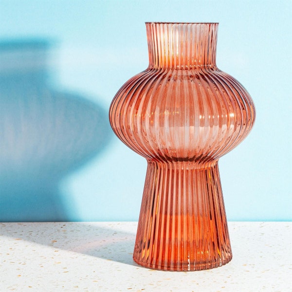 Shapely Fluted Glass Vase - Four Colours To Choose From