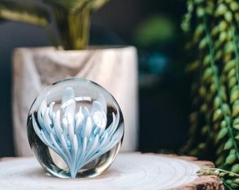 Large Round Glass Flower Paperweights
