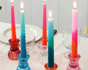 Dip Dye Dinner Candles Pack of 4 - Twisted / Straight - Pink/Orange or Blue/Teal