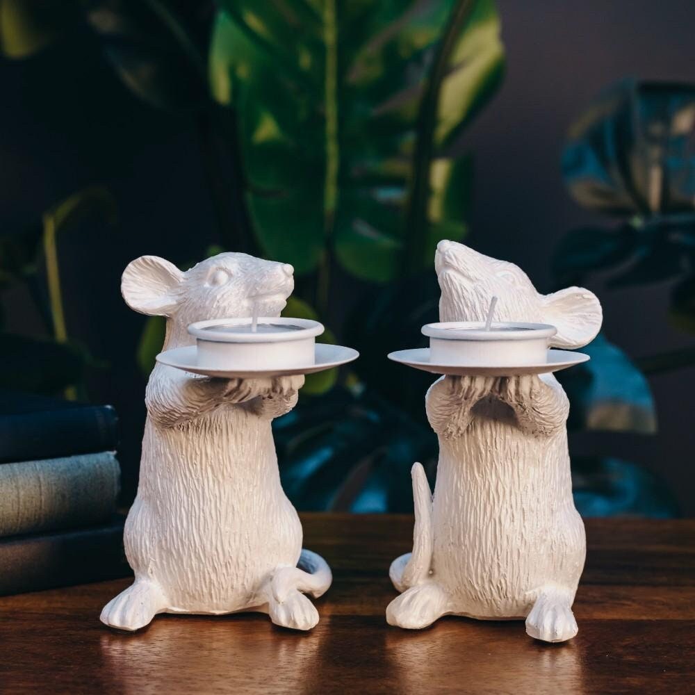 Vintage Style Mouse Tealight Candle Holder Pairs Available in