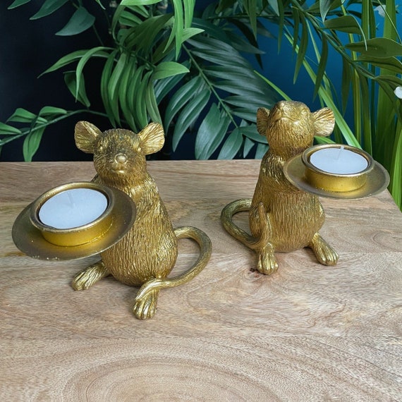 Vintage Style Mouse Tealight Candle Holder Pairs Available in
