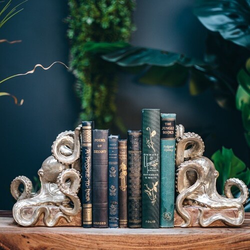 Antique Silver or Gold Octopus Bookends