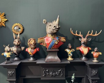 Gentry Animal Busts - Many Designs: XL Rhino, Medium and Large Stag, Medium Rabbit, Medium Lion, Small Rhino, XS and Small Gorilla